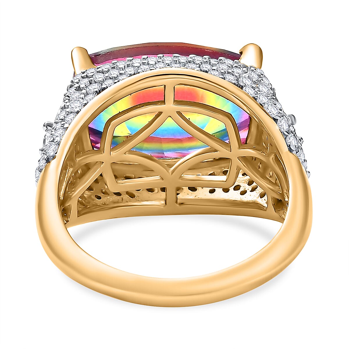 Galaxy Glow Nebula Quartz &amp; White Zircon Ring in 18K Vermeil Yellow Gold Plated Sterling Silver 7.51 Ct. V32525431 5