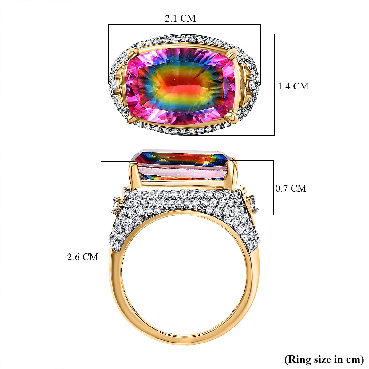 Galaxy Glow Nebula Quartz &amp; White Zircon Ring in 18K Vermeil Yellow Gold Plated Sterling Silver 7.51 Ct. V32525431 6