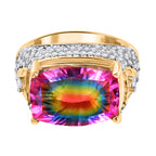 Galaxy Glow Nebula Quartz & White Zircon Ring in 18K Vermeil Yellow Gold Plated Sterling Silver 7.89 Ct._8057337