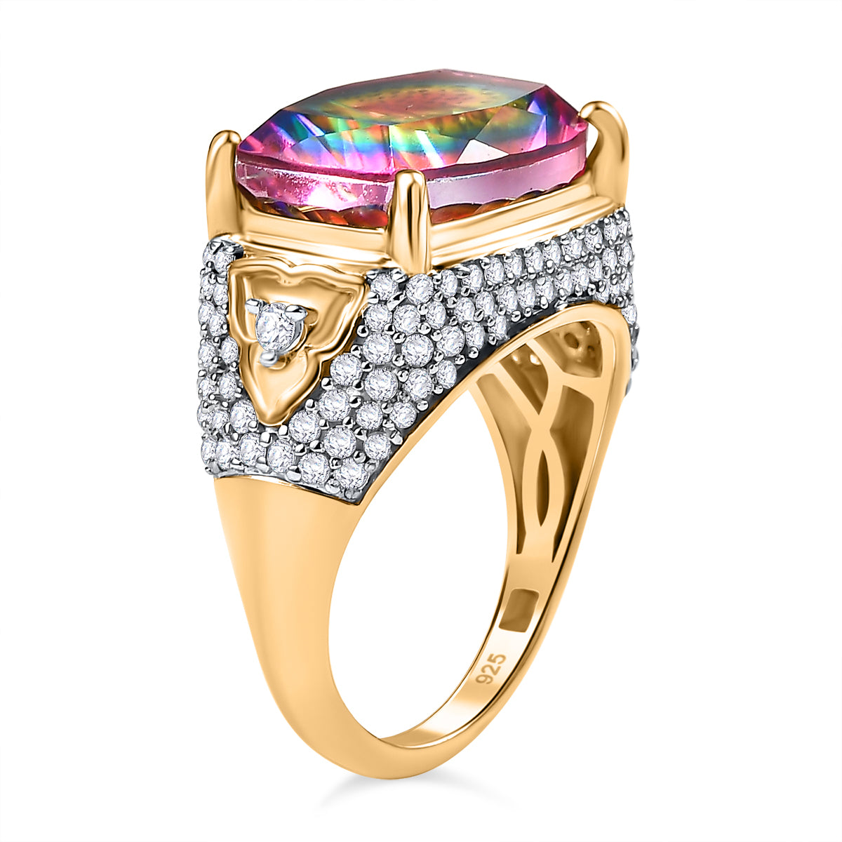 Galaxy Glow Nebula Quartz &amp; White Zircon Ring in 18K Vermeil Yellow Gold Plated Sterling Silver 7.89 Ct. V32660467 4