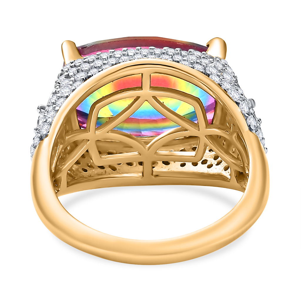 Galaxy Glow Nebula Quartz & White Zircon Ring in 18K Vermeil Yellow Gold Plated Sterling Silver 7.89 Ct._8057339_4