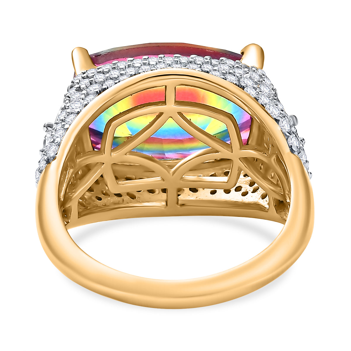 Galaxy Glow Nebula Quartz &amp; White Zircon Ring in 18K Vermeil Yellow Gold Plated Sterling Silver 7.89 Ct. V32590853 5