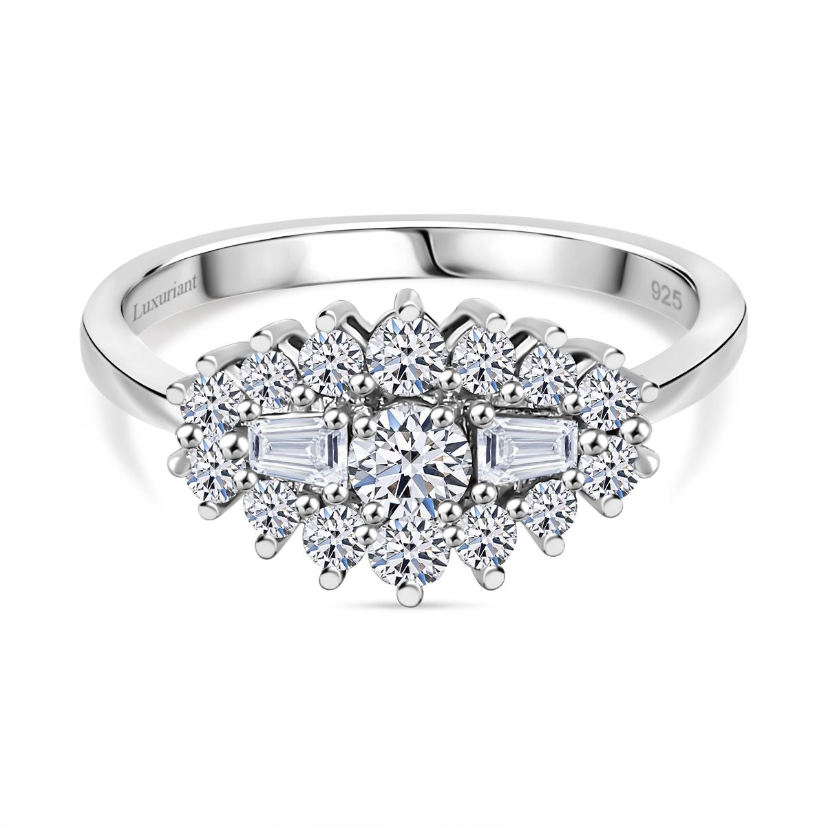 LUXURIANT Lab Grown Diamond (SI G/H) Ballerina Ring in Rhodium Overlay Sterling Silver 0.70ct 8057492 0
