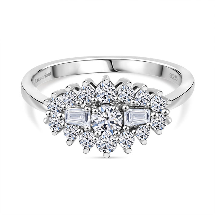 LUXURIANT Lab Grown Diamond (SI G/H) Ballerina Ring in Rhodium Overlay Sterling Silver 0.70ct 8057492 1