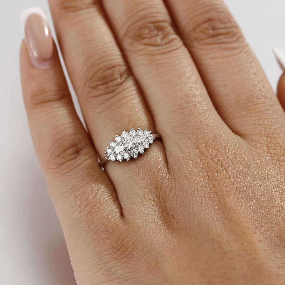 LUXURIANT Lab Grown Diamond (SI G/H) Ballerina Ring in Rhodium Overlay Sterling Silver 0.70ct 8057492 3
