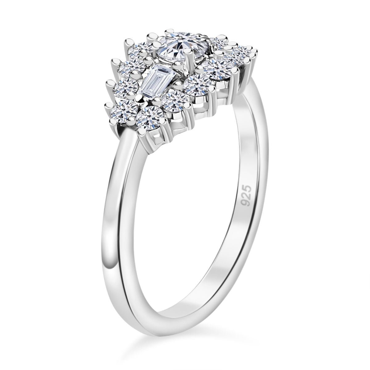 LUXURIANT Lab Grown Diamond (SI G/H) Ballerina Ring in Rhodium Overlay Sterling Silver 0.70ct 8057492 4