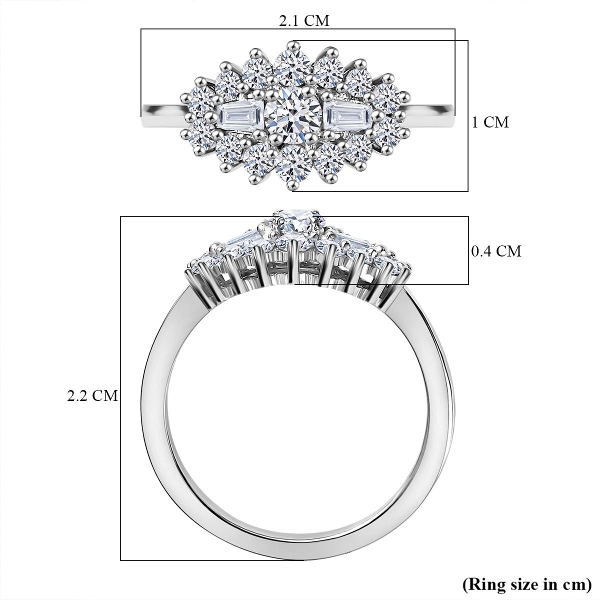 LUXURIANT Lab Grown Diamond (SI G/H) Ballerina Ring in Rhodium Overlay Sterling Silver 0.70ct 8057492 6