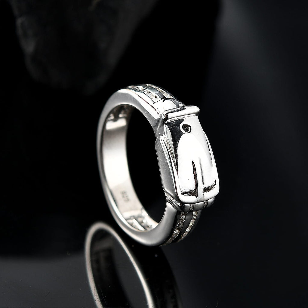 Moissanite Buckle Ring in Rhodium Overlay Sterling Silver_8058215_1