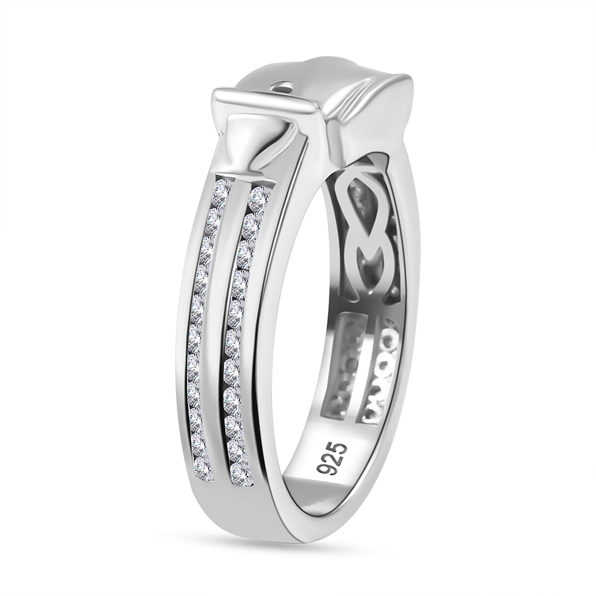 Moissanite Buckle Ring in Rhodium Overlay Sterling Silver 8058215 4