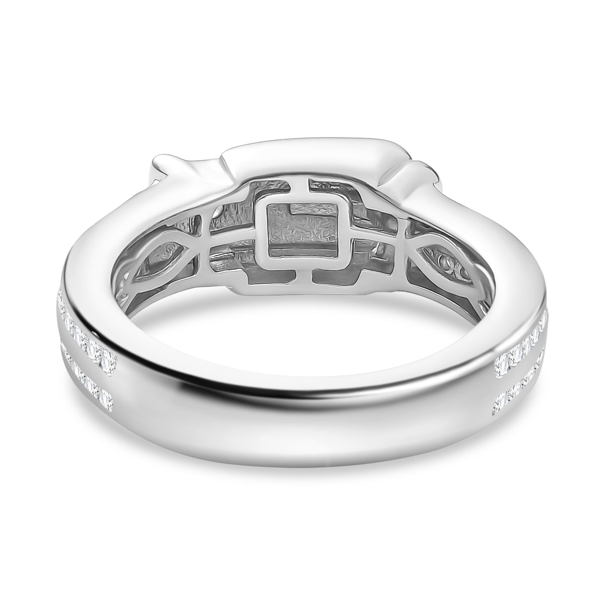 Moissanite Buckle Ring in Rhodium Overlay Sterling Silver V32540356 2