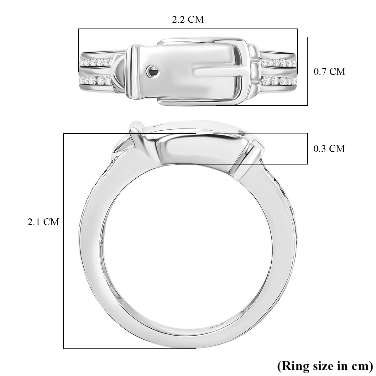 Moissanite Buckle Ring in Rhodium Overlay Sterling Silver V32540356 3