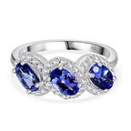 Premium Tanzanite & White Zircon Trilogy Halo Ring in Rhodium Overlay Sterling Silver 2.00 Ct._8058885