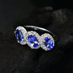Premium Tanzanite & White Zircon Trilogy Halo Ring in Rhodium Overlay Sterling Silver 2.00 Ct._8058885_1