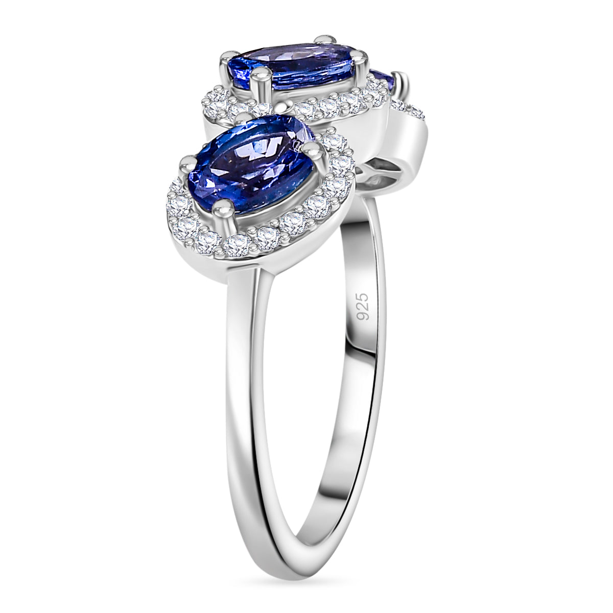 Tanzanite, White Zircon 3-Stone Ring in Rhodium Overlay Sterling Silver V32516477 4