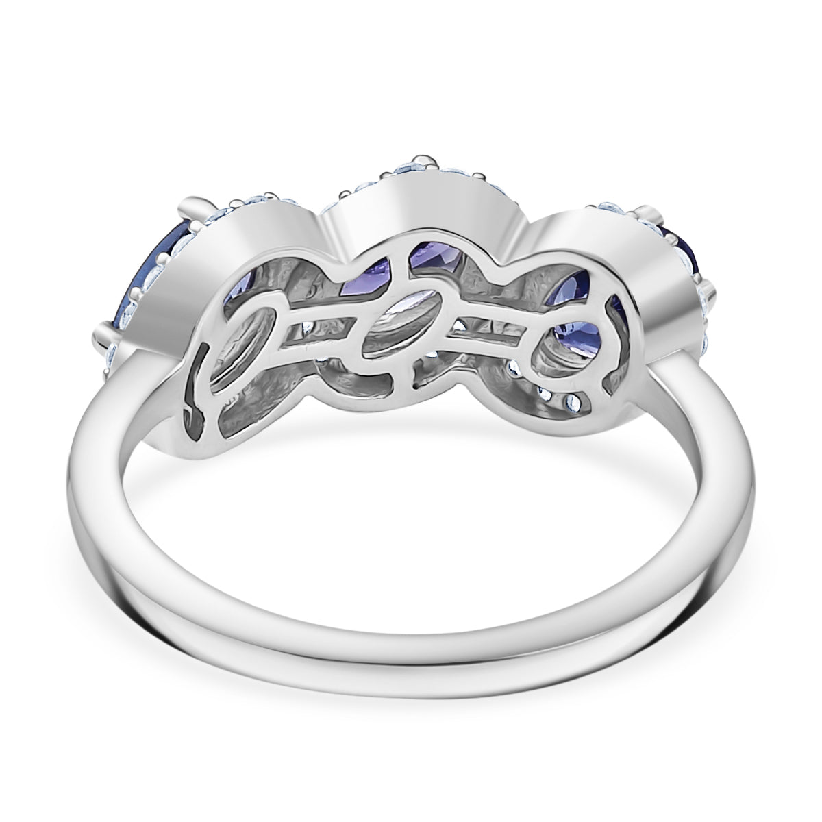 Tanzanite, White Zircon 3-Stone Ring in Rhodium Overlay Sterling Silver V32516477 5