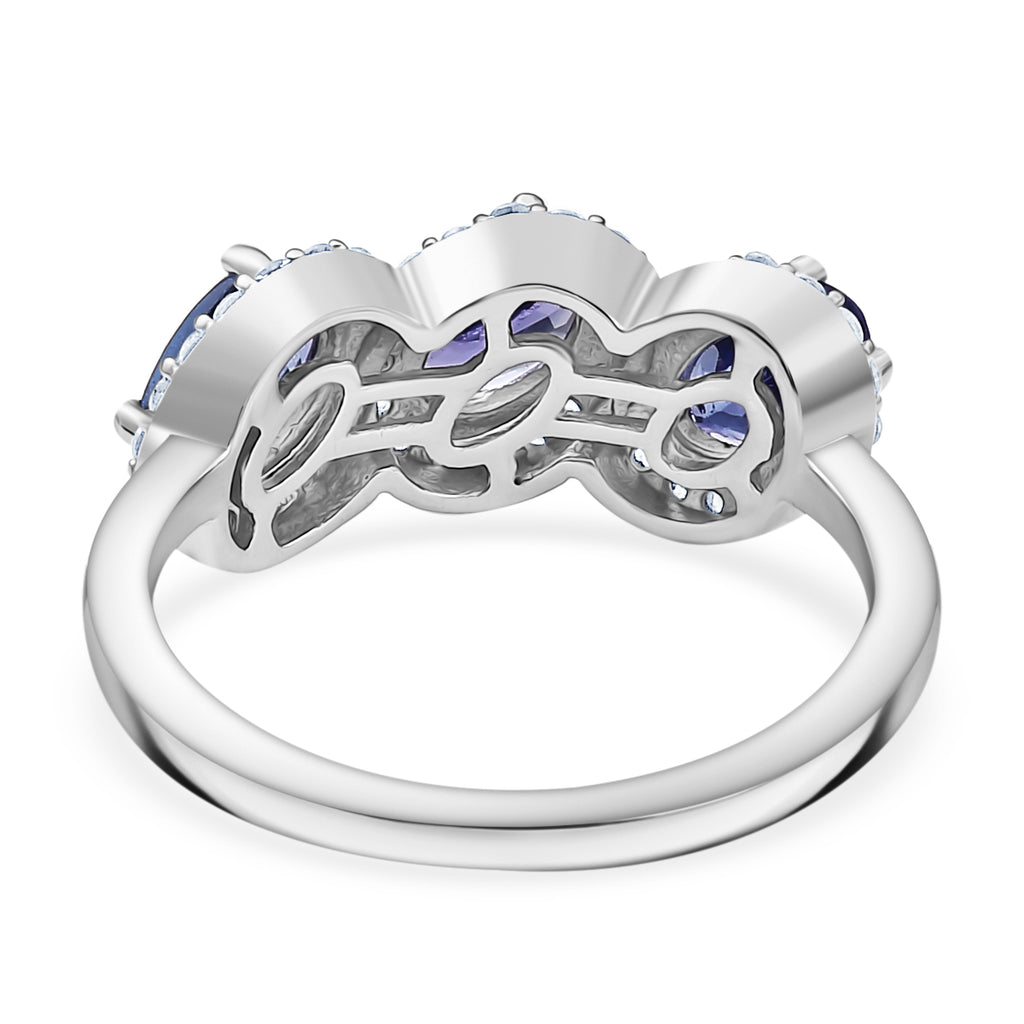 Premium Tanzanite & White Zircon Trilogy Halo Ring in Rhodium Overlay Sterling Silver 2.00 Ct._8058886_4