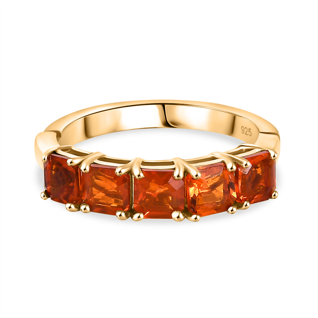 Natural Crimson Fire Opal Classic Grace 5 Stone Band Ring in 18K Vermeil Yellow Gold Plated Sterling Silver 1.13 Ct._8059112