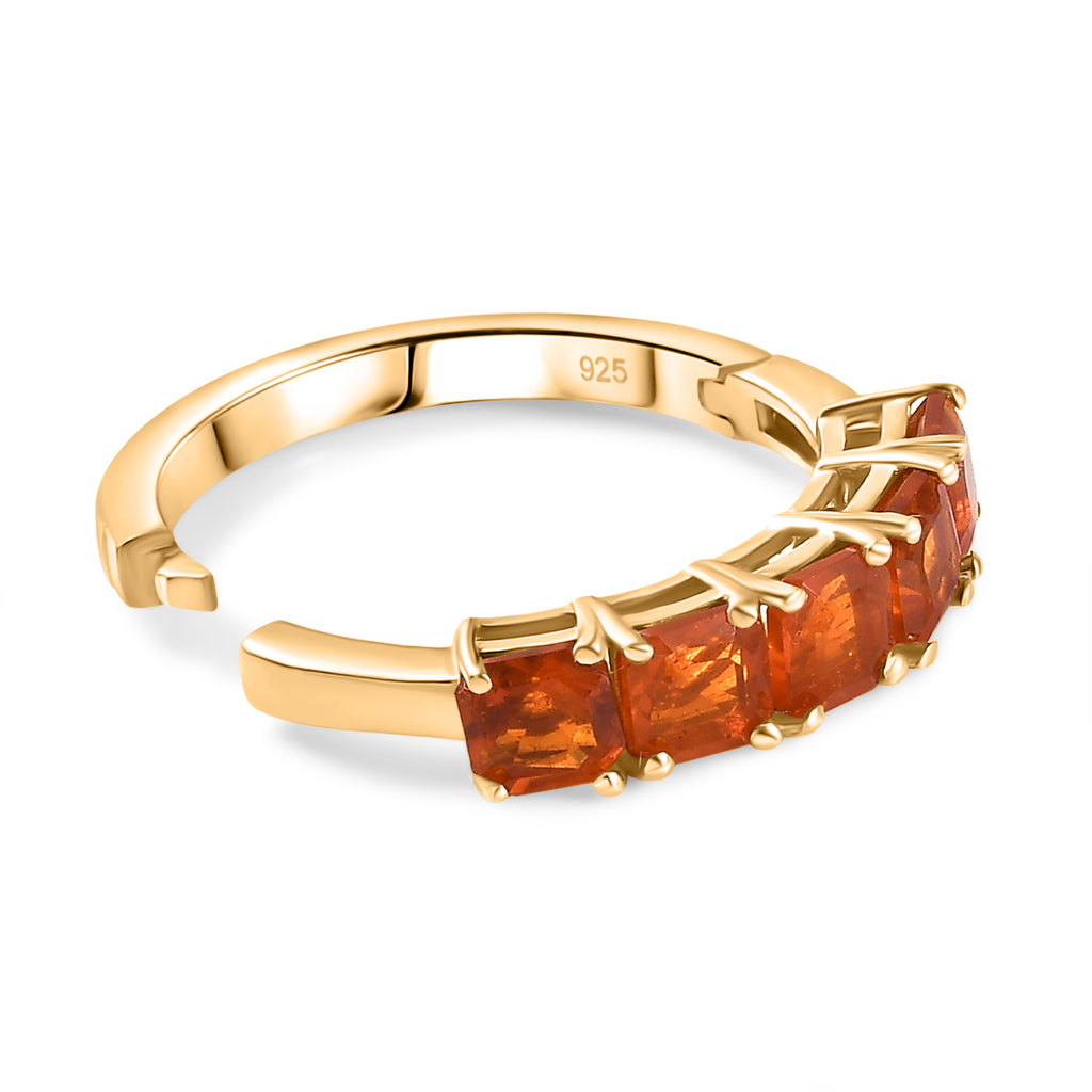 Natural Crimson Fire Opal Classic Grace 5 Stone Band Ring in 18K Vermeil Yellow Gold Plated Sterling Silver 1.13 Ct._8059112_4