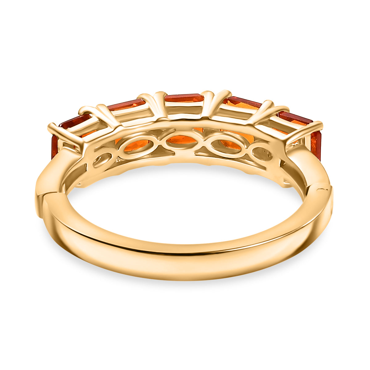 Natural Crimson Fire Opal Classic Grace 5 Stone Openable Band Ring in 18K Vermeil Yellow Gold Over Sterling Silver 1.13 Ct. V32610171 15