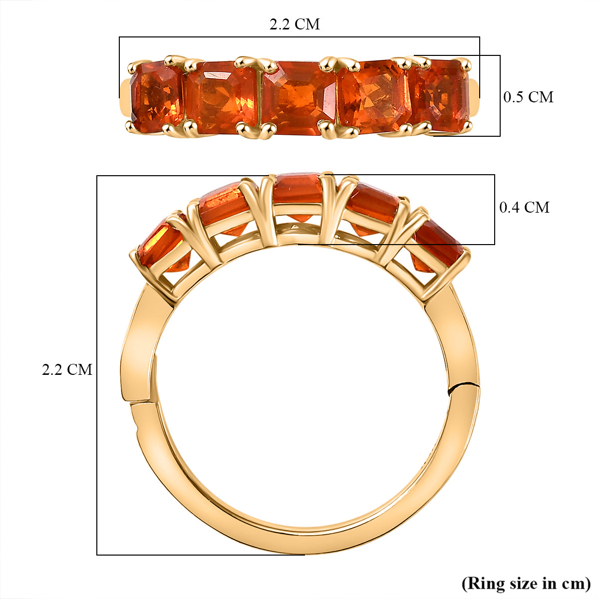 Natural Crimson Fire Opal Classic Grace 5 Stone Openable Band Ring in 18K Vermeil Yellow Gold Over Sterling Silver 1.13 Ct. V32701562 16