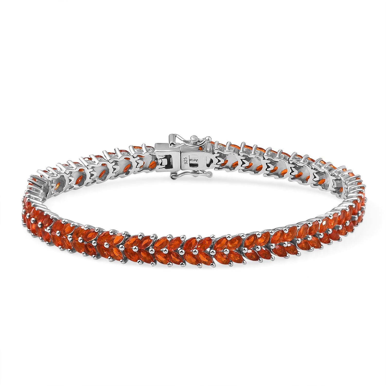 Natural  Fire Opal Bracelet (Size - 7.5) with GB Lock Box in Rhodium Overlay Sterling Silver 4.86 Ct, Silver Wt. 16.20 Gms._8059559