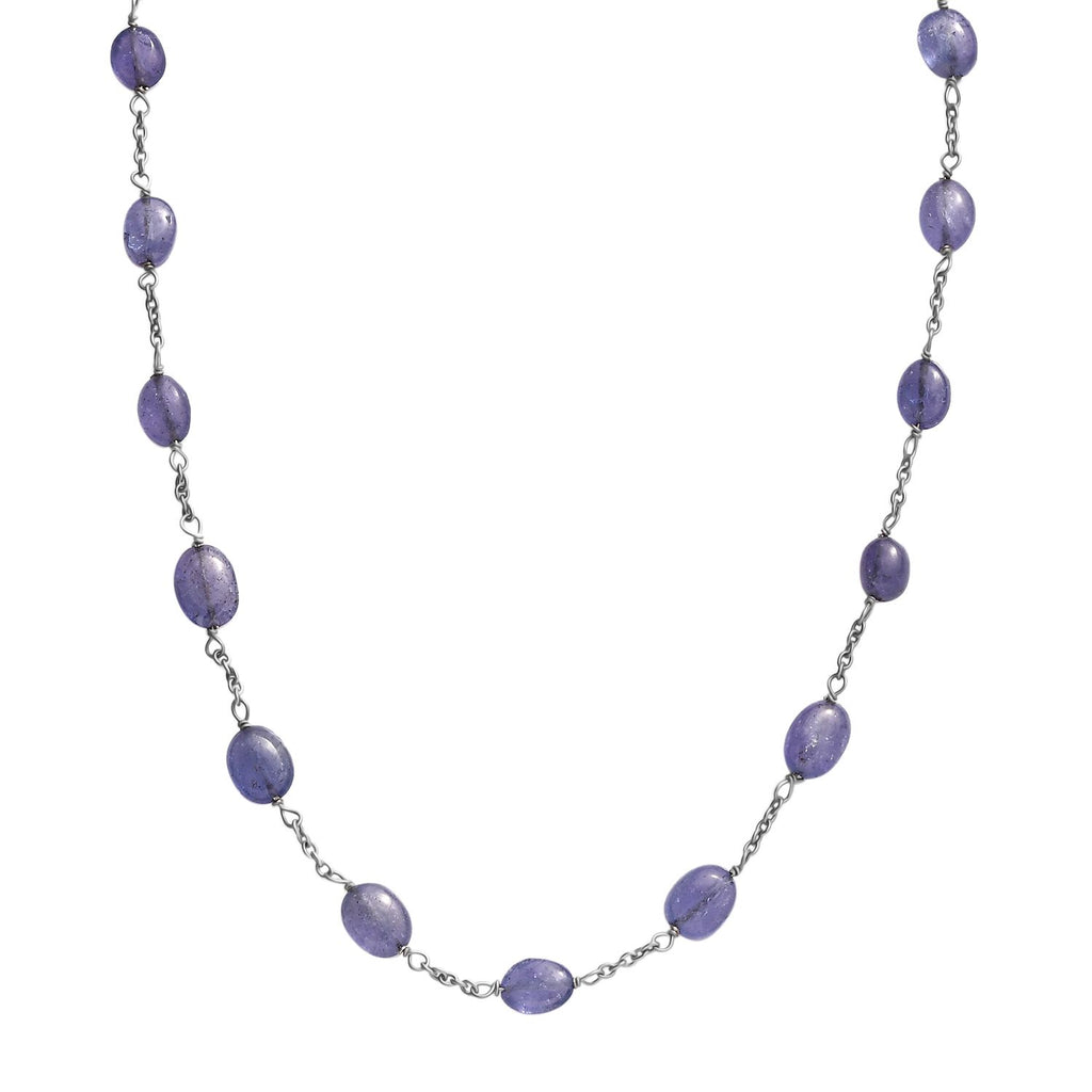 Tanzanite Station Necklace (Size - 24) in Rhodium Overlay Sterling Silver 42.00 Ct._8060099