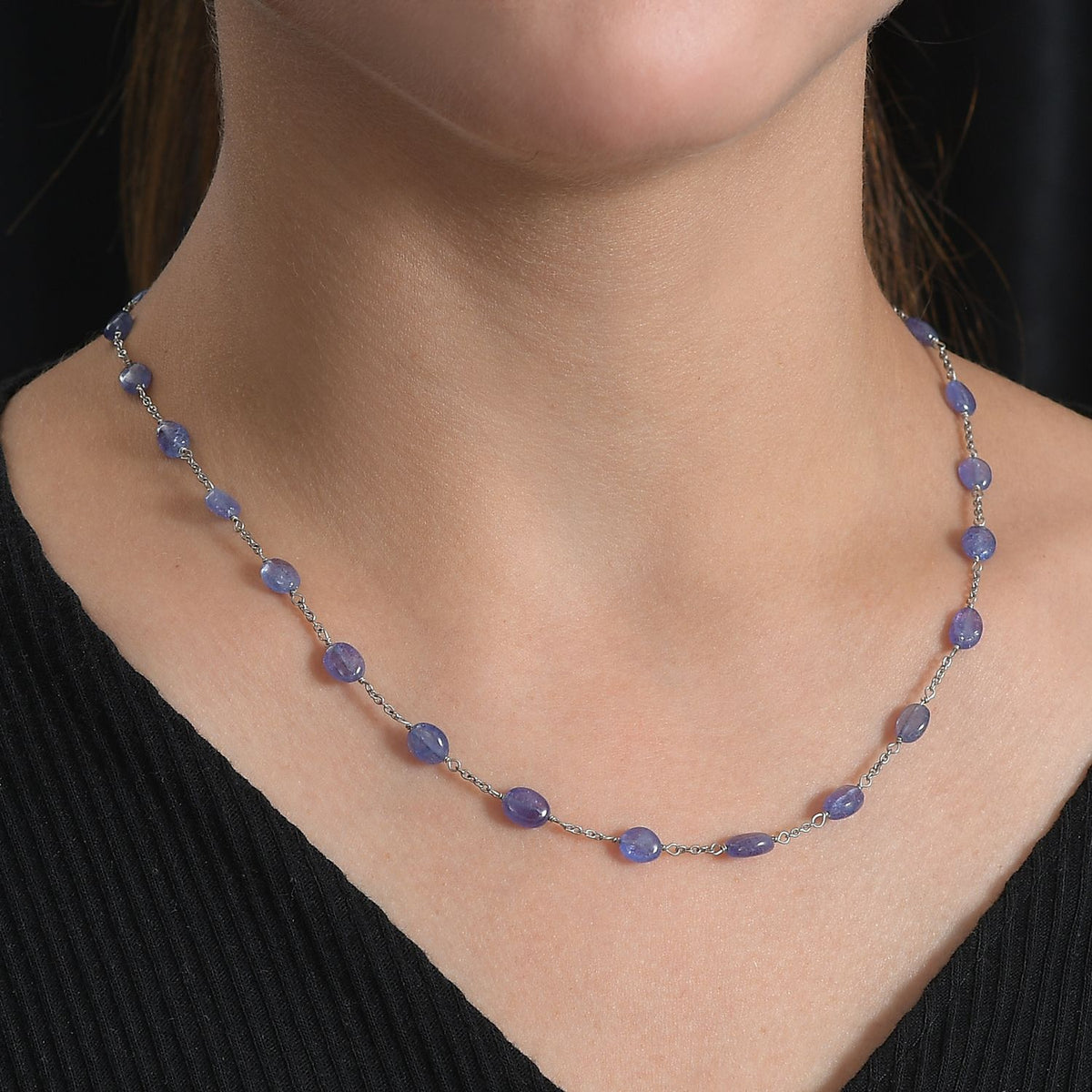 42 Ct. Premium Tanzanite Necklace in Rhodium Overlay Sterling Silver 24 Inch V32531586 2