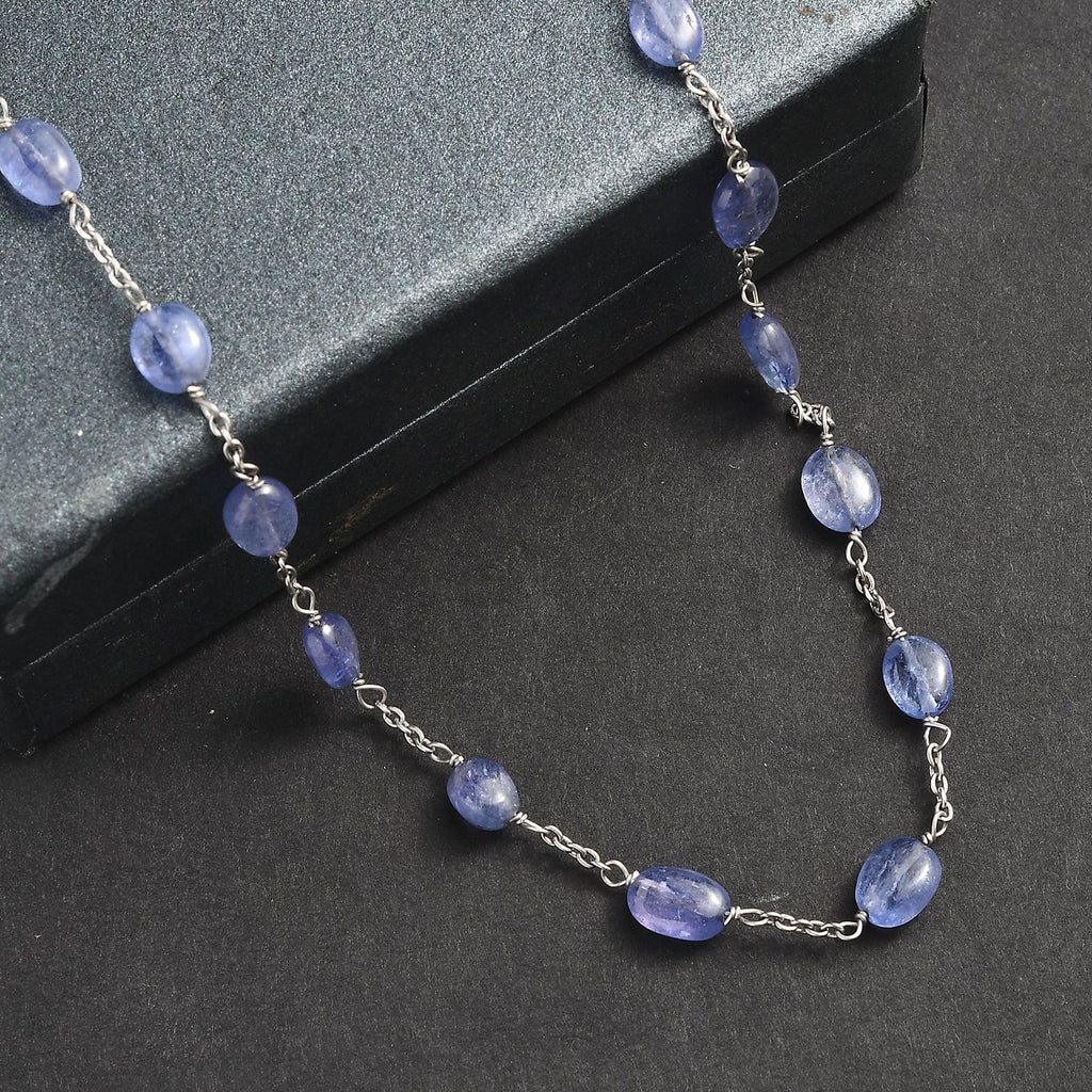 Tanzanite Station Necklace (Size - 24) in Rhodium Overlay Sterling Silver 42.00 Ct._8060099_2