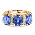 Luxuriant 14K Yellow Gold AAA Tanzanite & Lab Grown Diamond (SI/GH) Trilogy Ring 3.97 Ct._8060329