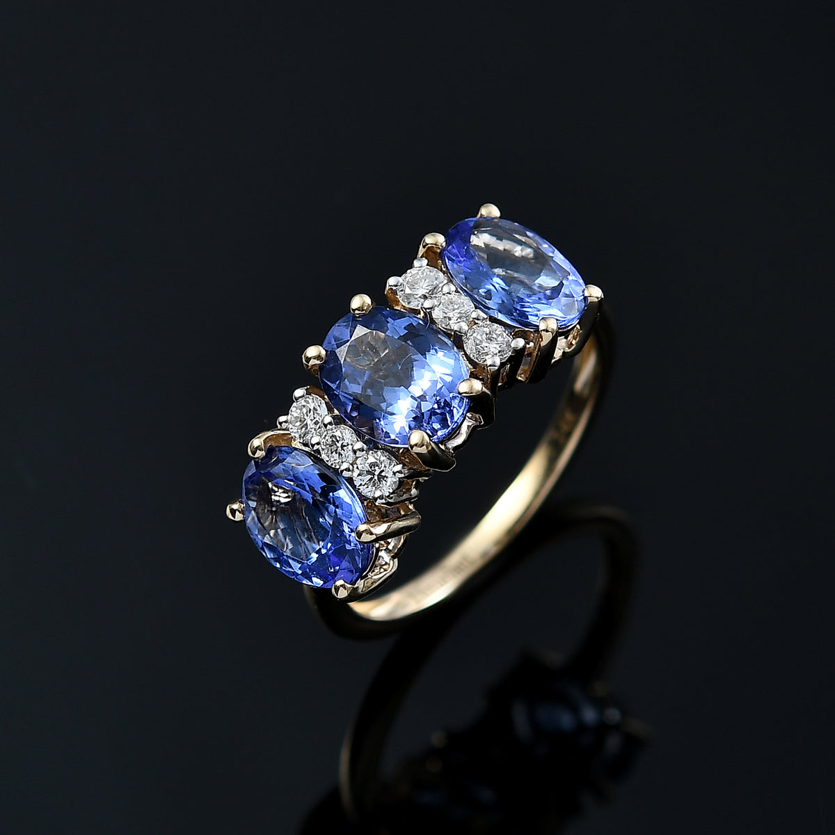 LUXURIANT Tanzanite, Lab Grown Diamond 3-Stone Ring in 14K Yellow Gold 8060329 2