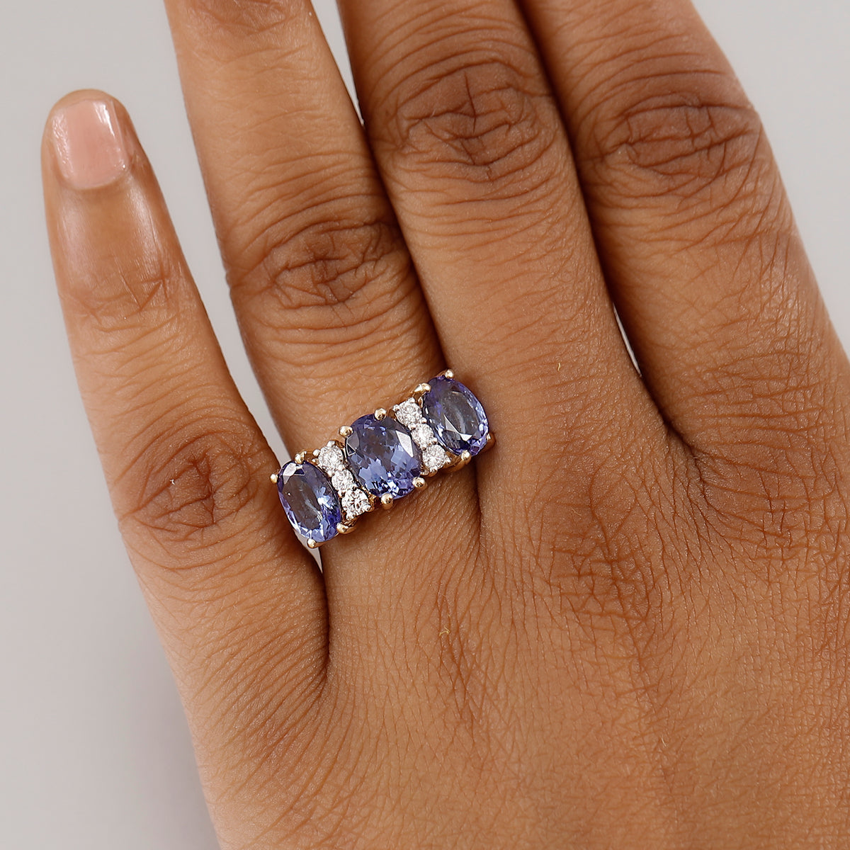 LUXURIANT Tanzanite, Lab Grown Diamond 3-Stone Ring in 14K Yellow Gold 8060329 3