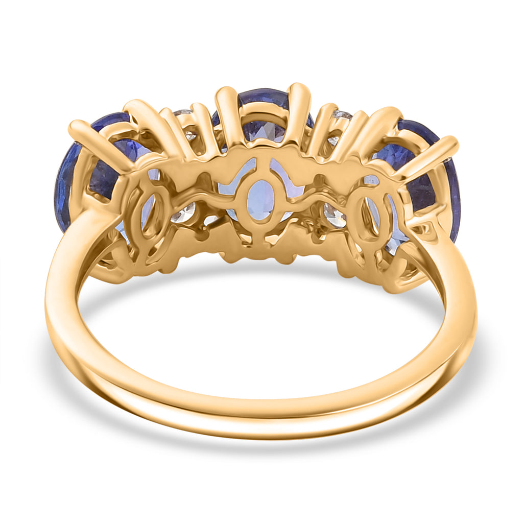 Luxuriant 14K Yellow Gold AAA Tanzanite & Lab Grown Diamond (SI/GH) Trilogy Ring 3.97 Ct._8060329_4