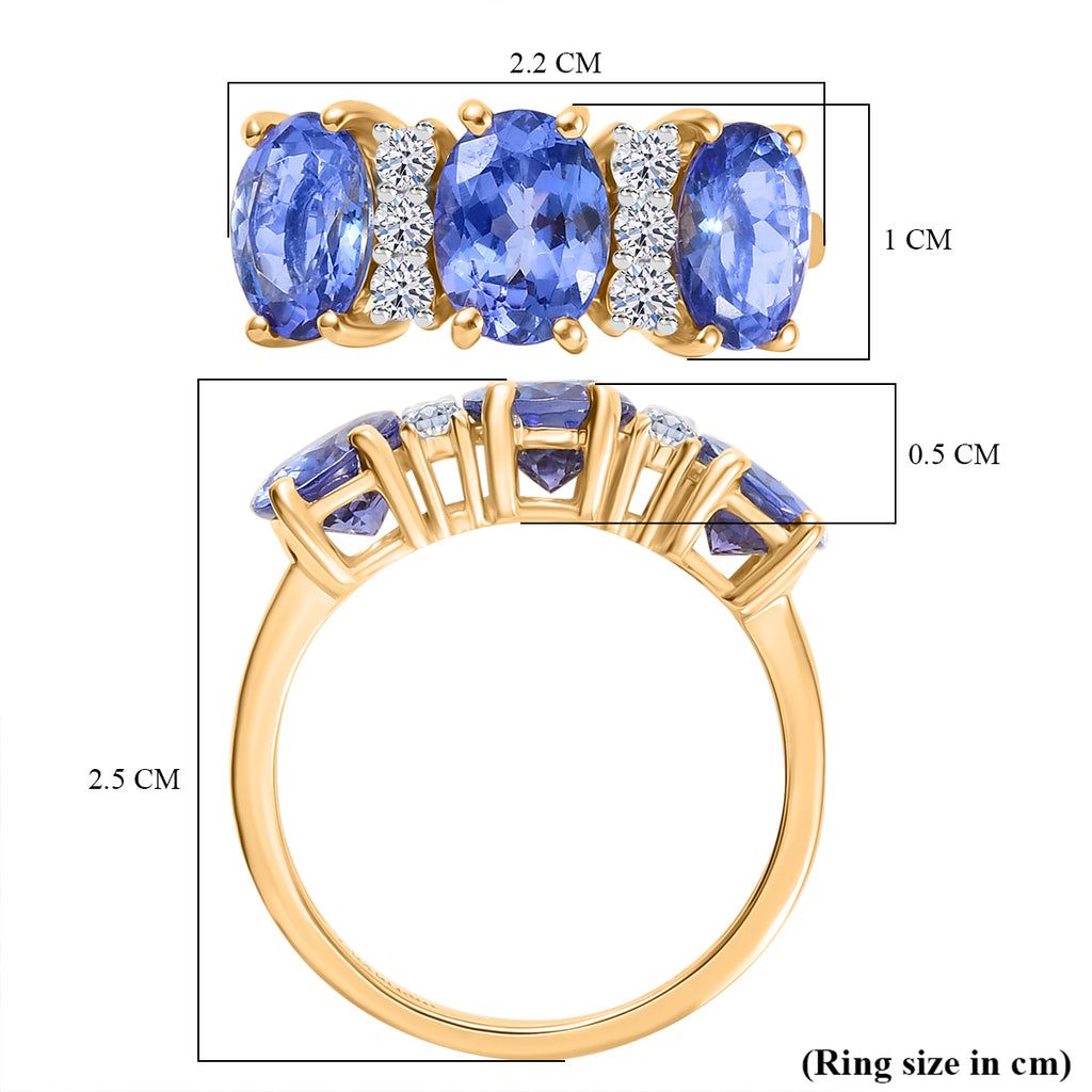 Luxuriant 14K Yellow Gold AAA Tanzanite & Lab Grown Diamond (SI/GH) Trilogy Ring 3.97 Ct._8060329_5