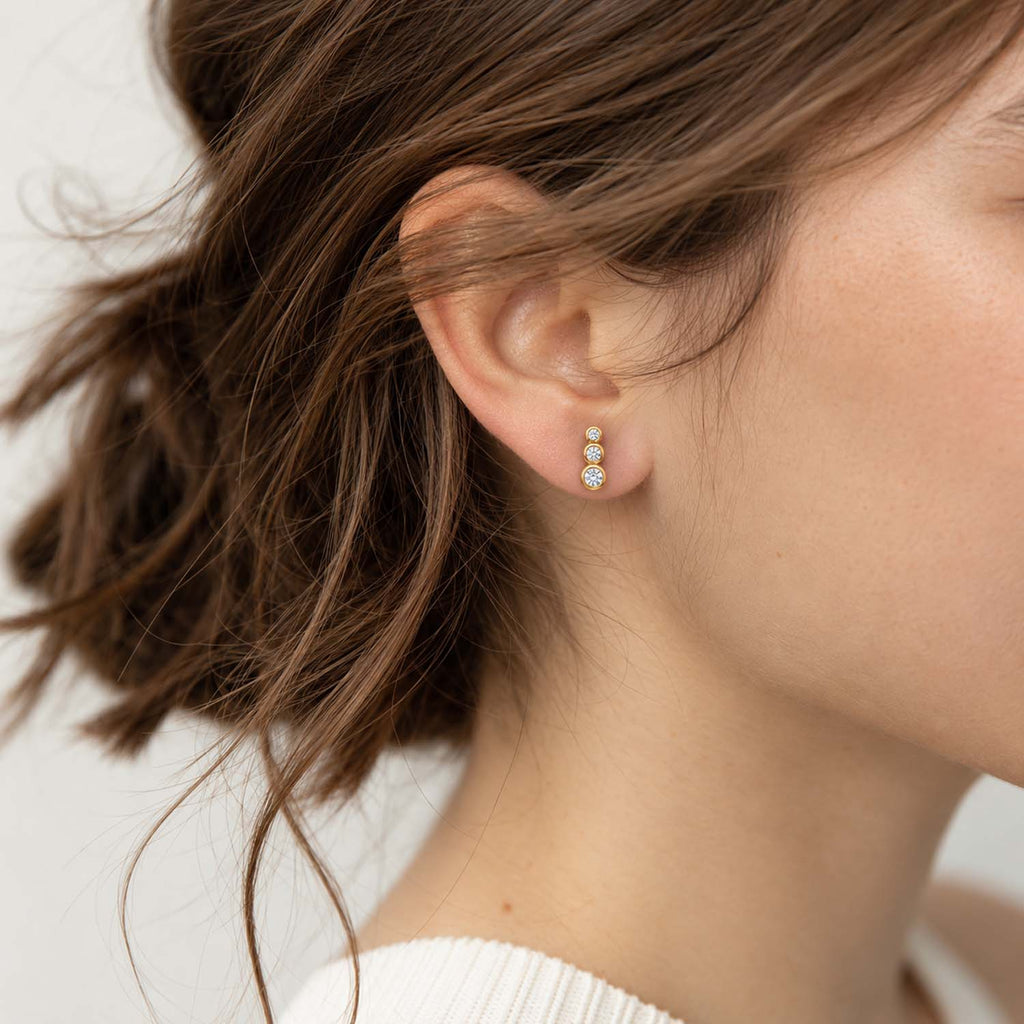 Luxuriant - Lab Grown Diamond (SI/G-H) Trilogy Push Post Earring in 18K Vermeil Yellow Gold Plated Sterling Silver 0.26 Ct._8060339_1
