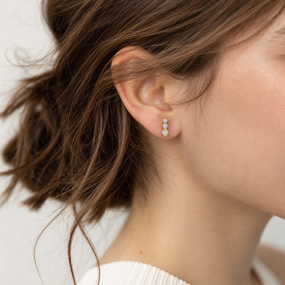 LUXURIANT Lab Grown Diamond Stud Trilogy Earring in 18K Yellow Gold Vermeil Sterling Silver (SI/G-H) 8060339 2