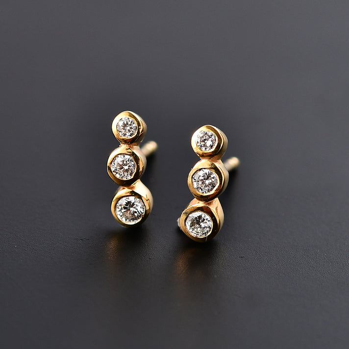 LUXURIANT Lab Grown Diamond Stud Trilogy Earring in 18K Yellow Gold Vermeil Sterling Silver (SI/G-H) 8060339 2