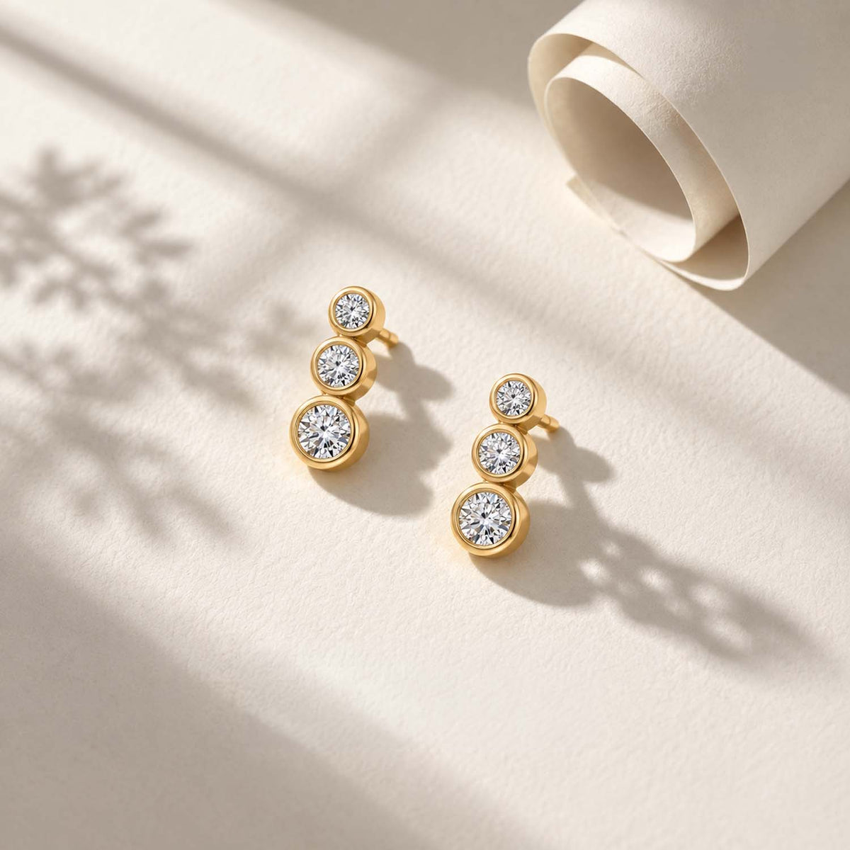LUXURIANT Lab Grown Diamond Stud Trilogy Earring in 18K Yellow Gold Vermeil Sterling Silver (SI/G-H) 8060339 3