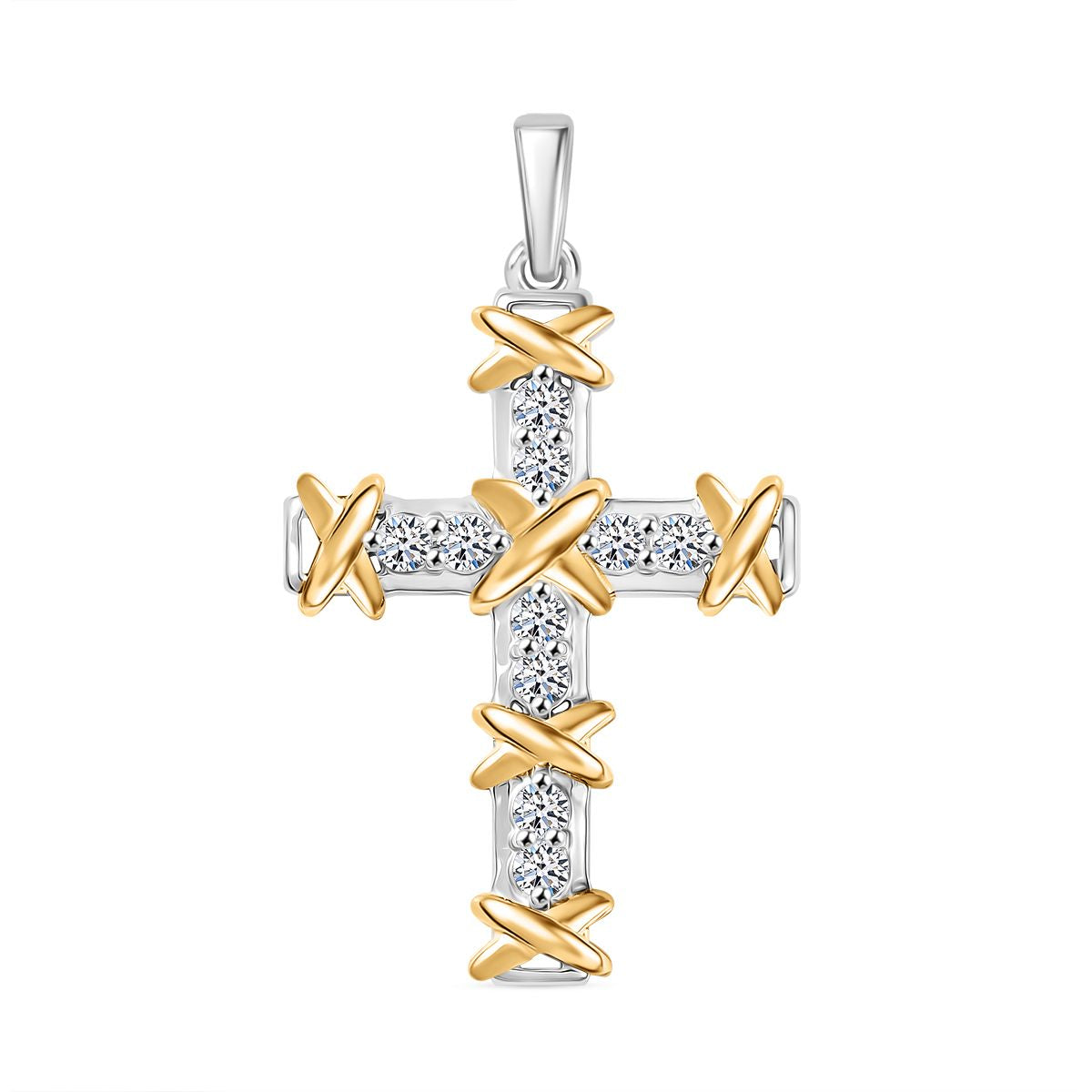 LUXURIANT Lab Grown Diamond (SI GH) Cross Pendant in 18K Vermeil Yellow Gold Plated and Rhodium Overlay Sterling Silver. 8060342 0