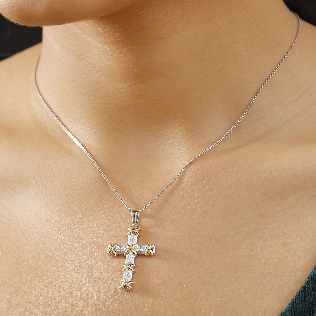 Luxuriant Diamond Lab Grown Diamond (SI-GH) Cross Pendant in 18K Vermeil Yellow Gold Plated & Rhodium Overlay Sterling Silver._8060342_1