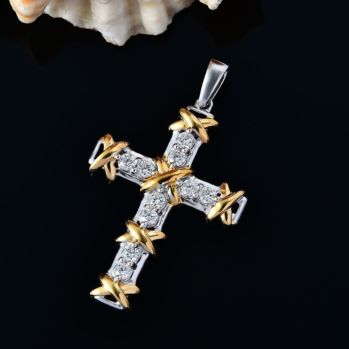 LUXURIANT Lab Grown Diamond (SI GH) Cross Pendant in 18K Vermeil Yellow Gold Plated and Rhodium Overlay Sterling Silver. 8060342 3