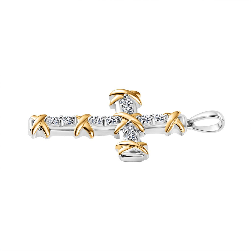Luxuriant Diamond Lab Grown Diamond (SI-GH) Cross Pendant in 18K Vermeil Yellow Gold Plated & Rhodium Overlay Sterling Silver._8060342_3