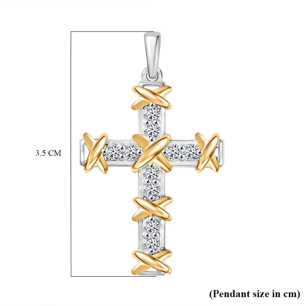 Luxuriant Diamond Lab Grown Diamond (SI-GH) Cross Pendant in 18K Vermeil Yellow Gold Plated & Rhodium Overlay Sterling Silver._8060342_5