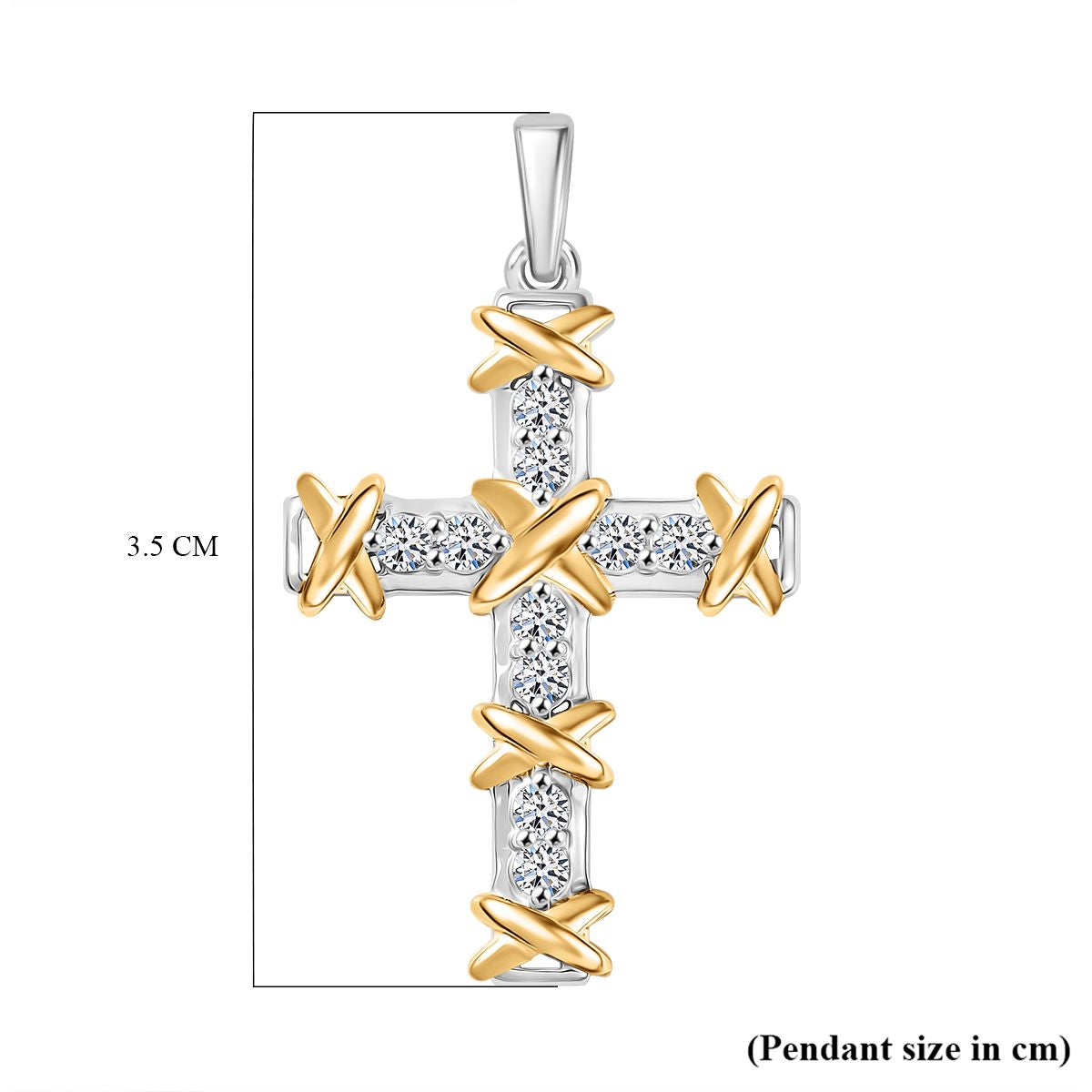 LUXURIANT Lab Grown Diamond (SI GH) Cross Pendant in 18K Vermeil Yellow Gold Plated and Rhodium Overlay Sterling Silver. 8060342 6