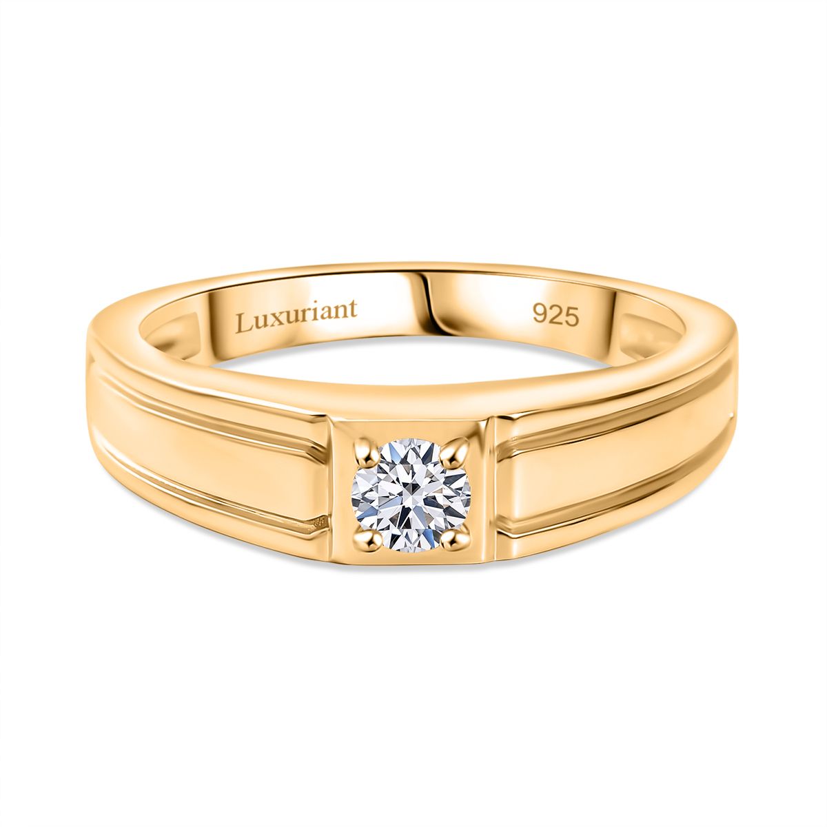 LUXURIANT Lab Grown Diamond Men's Signet Solitaire Ring in 18K Vermeil Yellow Gold Plated Sterling Silver (SI G/H) 8060933 0