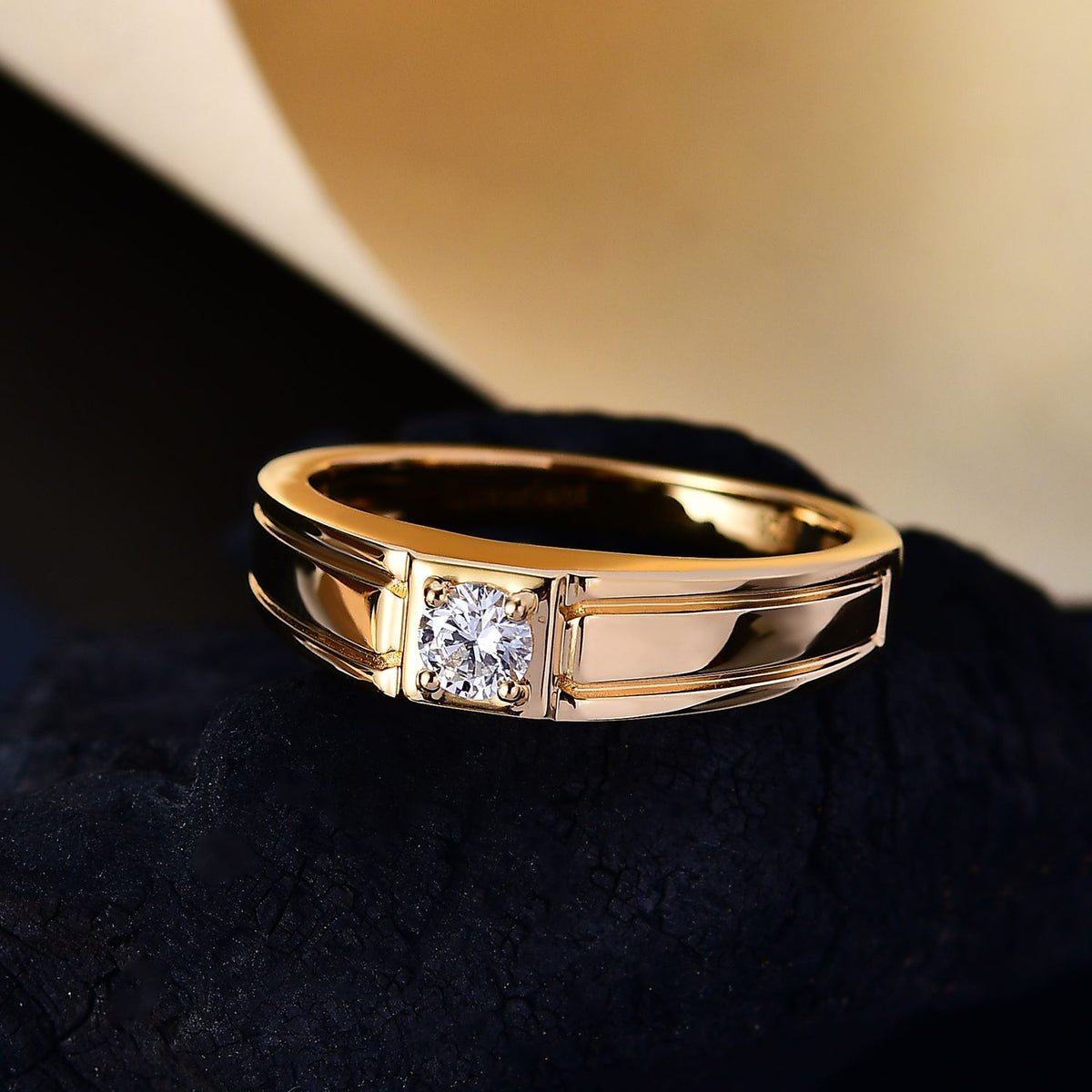 LUXURIANT Lab Grown Diamond Men's Signet Solitaire Ring in 18K Vermeil Yellow Gold Plated Sterling Silver (SI G/H) 8060933 2
