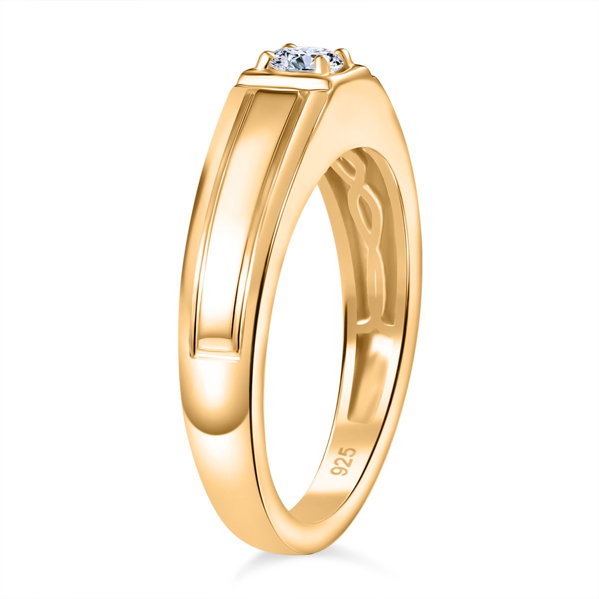LUXURIANT Lab Grown Diamond Men's Signet Solitaire Ring in 18K Vermeil Yellow Gold Plated Sterling Silver (SI G/H) 8060933 4