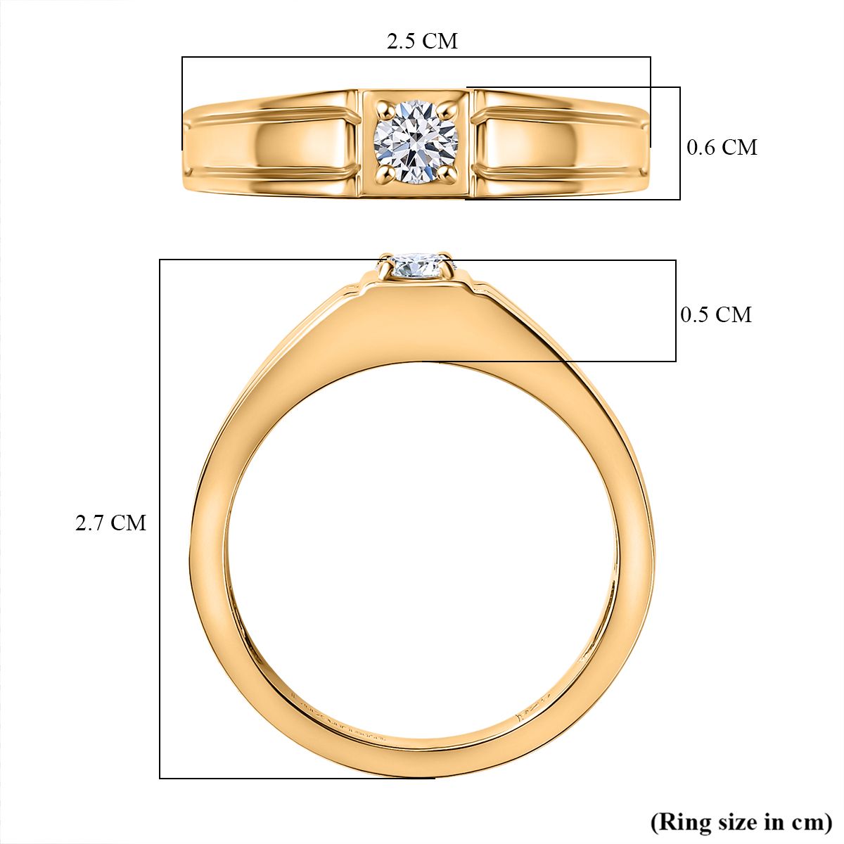 LUXURIANT Lab Grown Diamond Men's Signet Solitaire Ring in 18K Vermeil Yellow Gold Plated Sterling Silver (SI G/H) 8060933 6