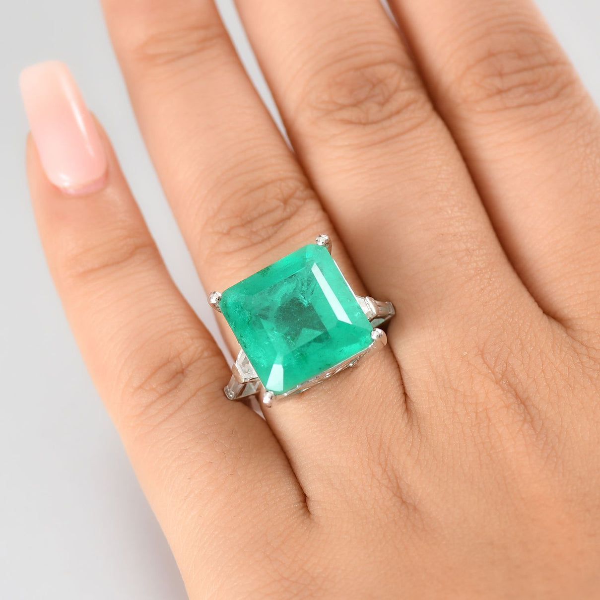 Emeraldine Triplet Quartz &amp; White Zircon Ring in Rhodium Overlay Sterling Silver 18.20 Ct. V32520778 3