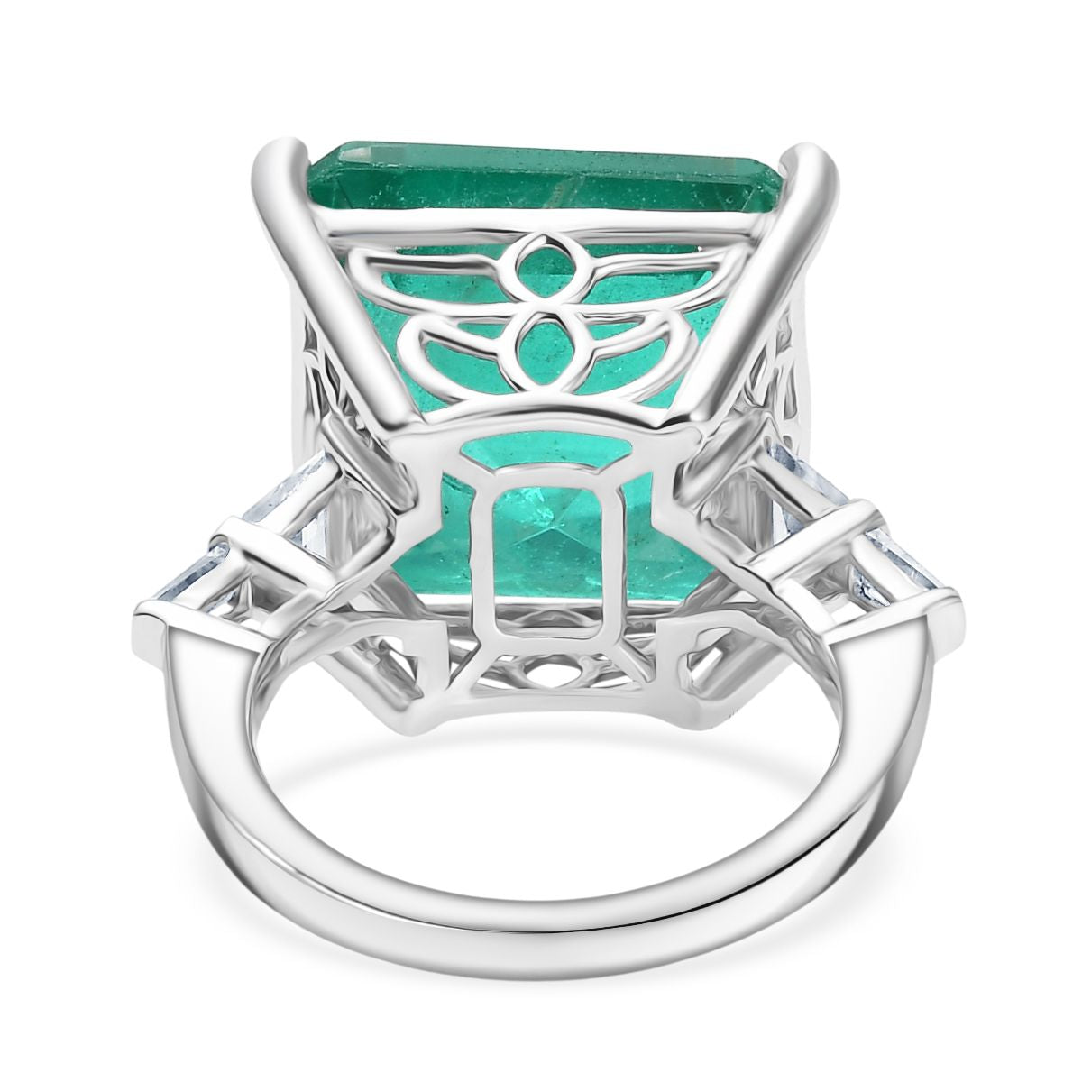 Emeraldine Triplet Quartz &amp; White Zircon Ring in Rhodium Overlay Sterling Silver 18.20 Ct. V32520778 5