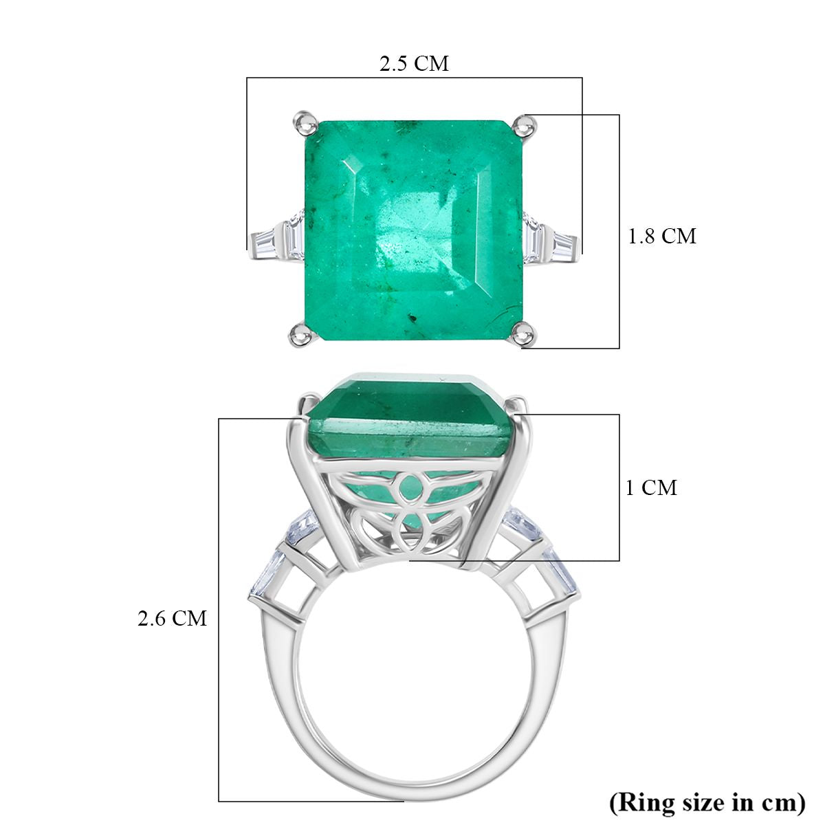 Emeraldine Triplet Quartz &amp; White Zircon Ring in Rhodium Overlay Sterling Silver 18.20 Ct. V32520778 6